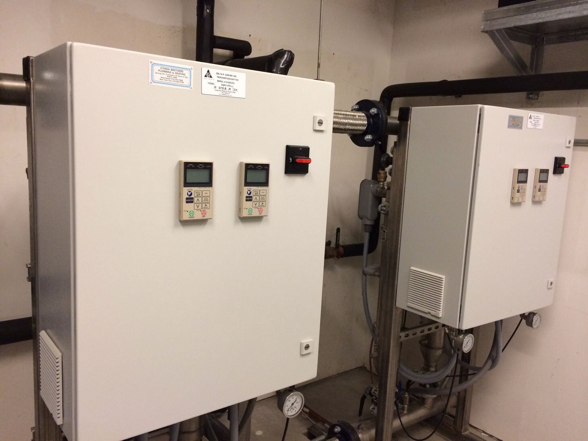 Electrical panel with modbus integration to control and monitor domestic water pressure in New York City